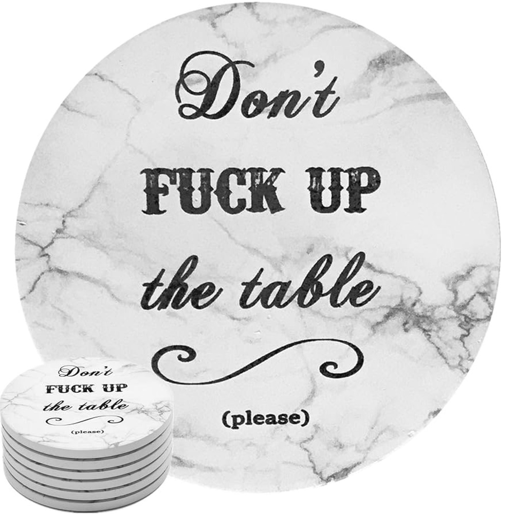Don’t f*ck up this table ( please ) 6 piece coaster set with holder home decor